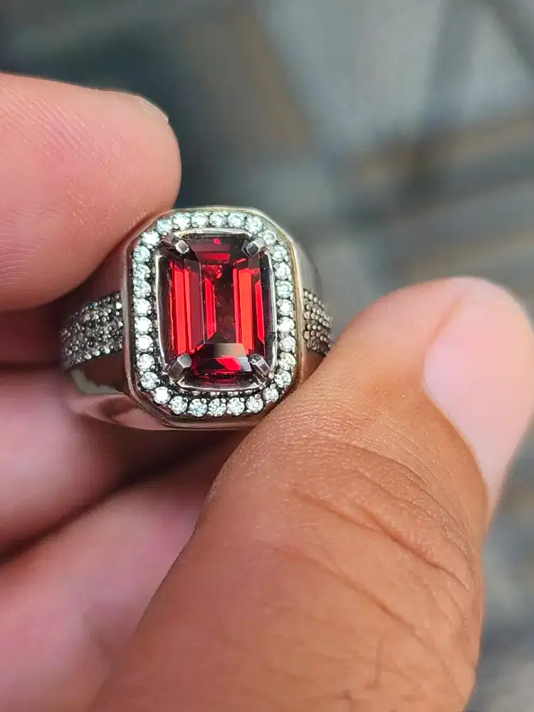 Batu garnet MALAYA 2.76 Carat ring perak memo MRI
