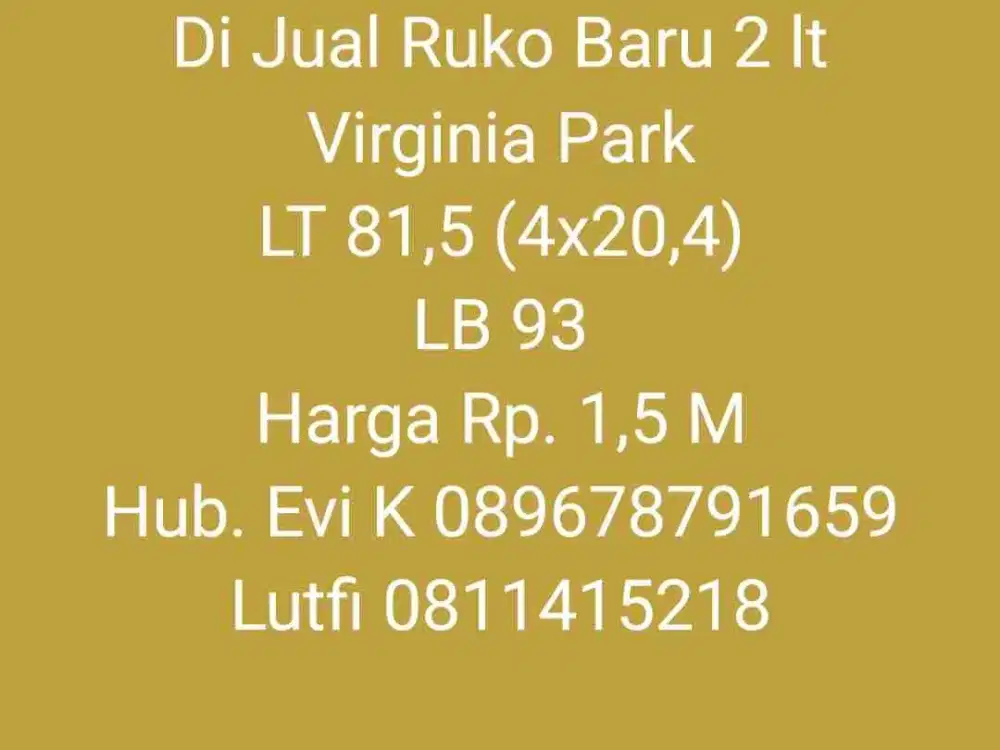 Di Jual Ruko Baru 2 lt, Virginia Park, Makassar