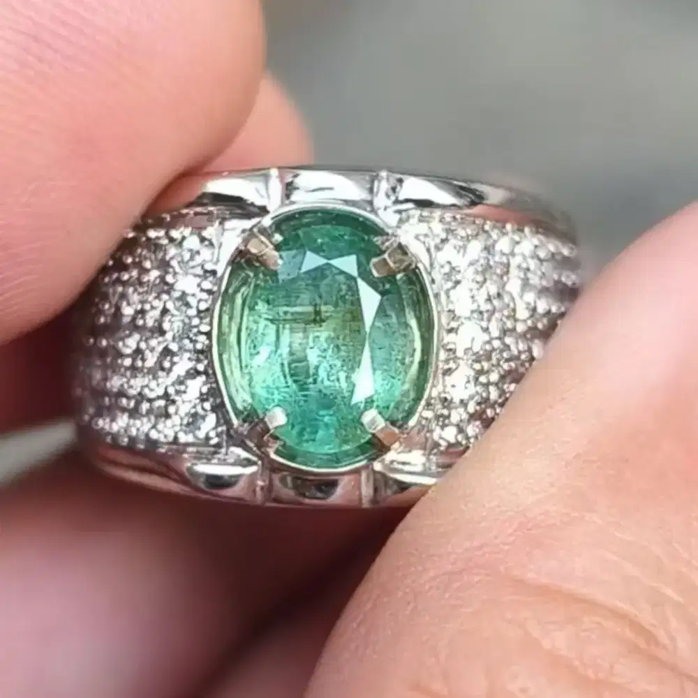 Batu zamrud emerald beryl Zambia 1.65 carat ring perak memo MRI