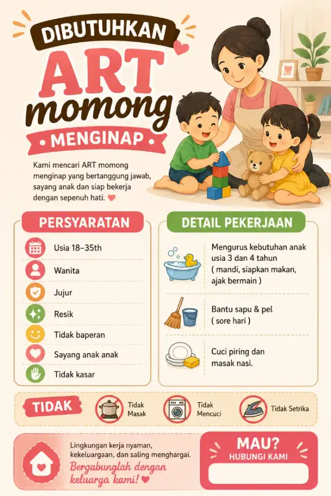 Lowongan ART momong menginap