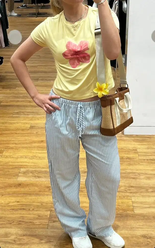 Summer stripe casual linen beach pajamas ori brand shein
