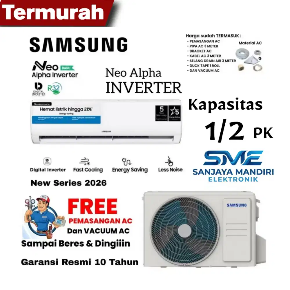 FREE PASANG! SAMSUNG AC 1/2 PK Neo Alpha INVERTER AR40F | Fast Cooling
