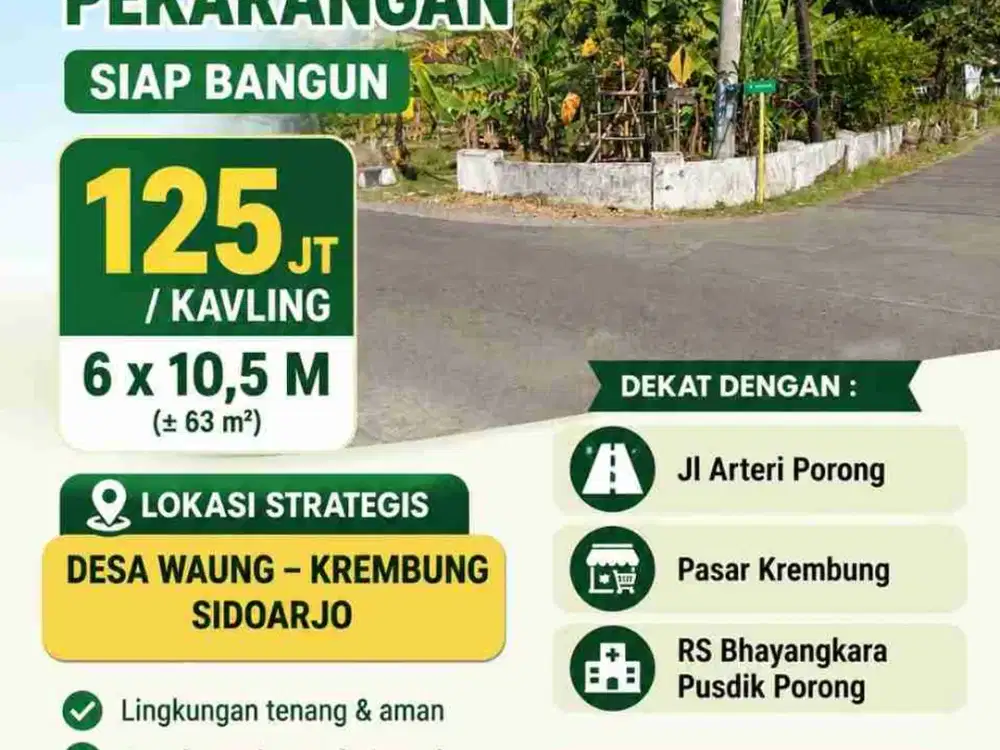 3 Unit Tanah Kavling Pekarangan siap Bangun di Desa Waung, Krembung, Sda
