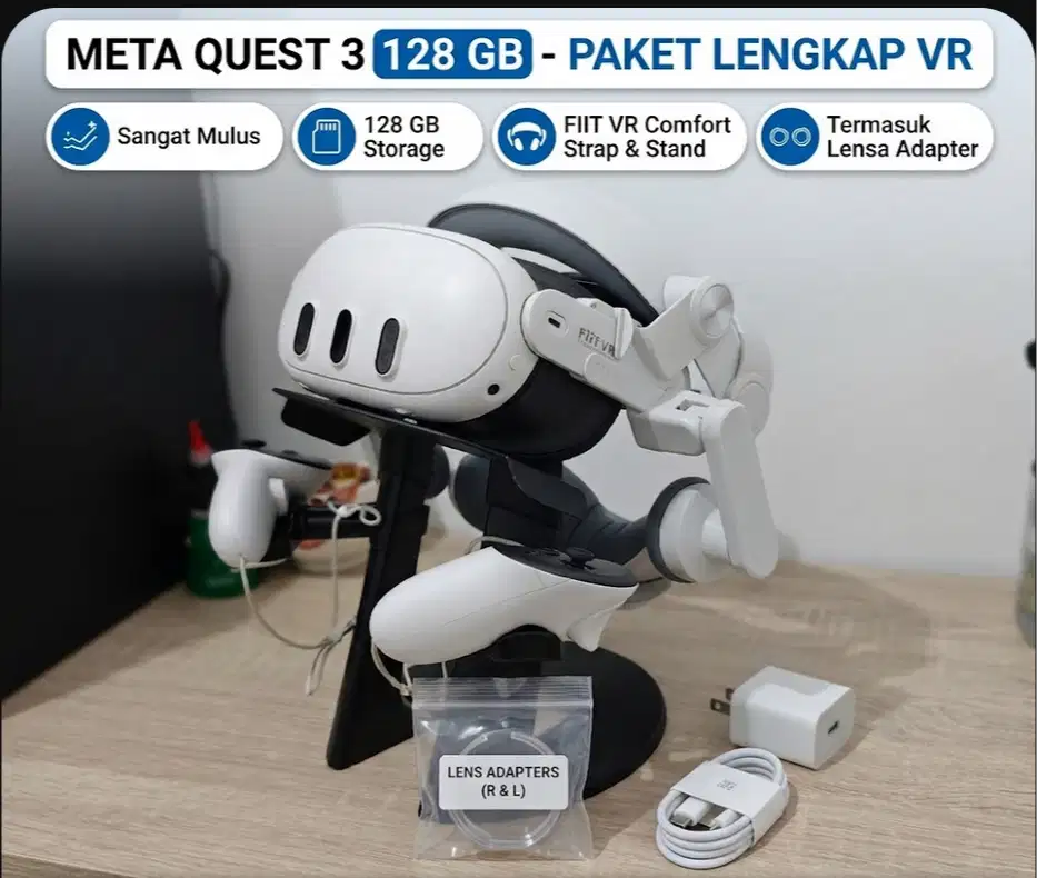 Meta Quest 3 128GB – Paket Lengkap Siap Pakai (Mulus & Banyak Bonus)