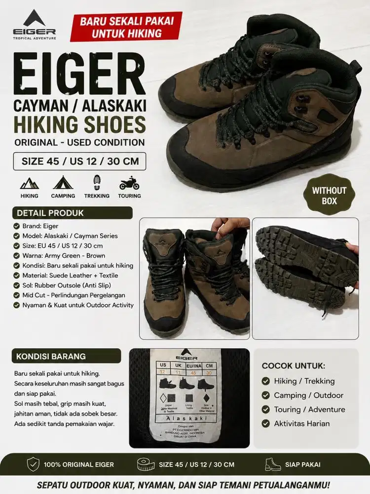 EIGER Hiking Shoes Original Size 45 US12 | Outdoor Trekking Boots |