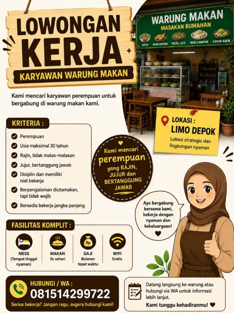 LOWONGAN KERJA – JURU MASAK / KOKI WARUNG MAKAN