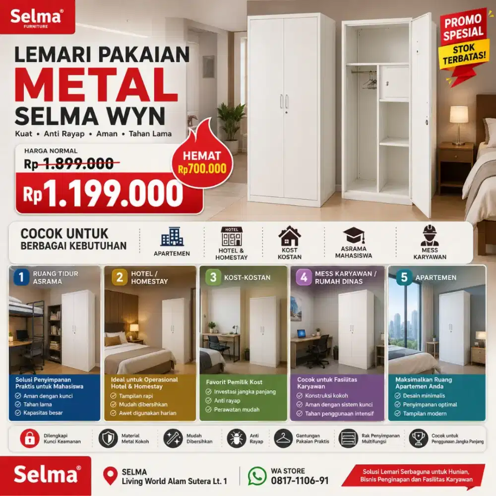 LEMARI PAKAIAN METAL SELMA WYN – KUAT, AMAN, DAN TAHAN LAMA