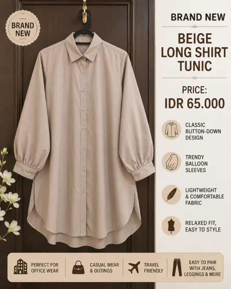 Brand New Beige Long Shirt Tunic