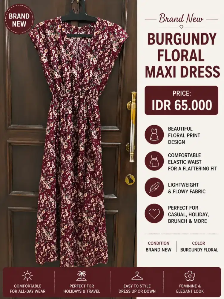 Brand New Burgundy Floral Maxi Dress