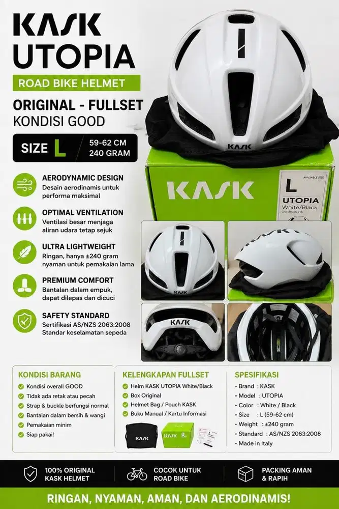KASK Utopia Aero Helmet Size L 59-62 cm Fullset Kondisi Good