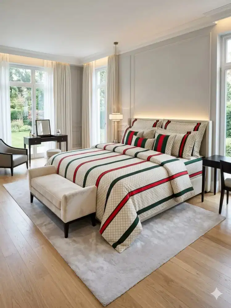 Sprei karet katun premium motif garis GC