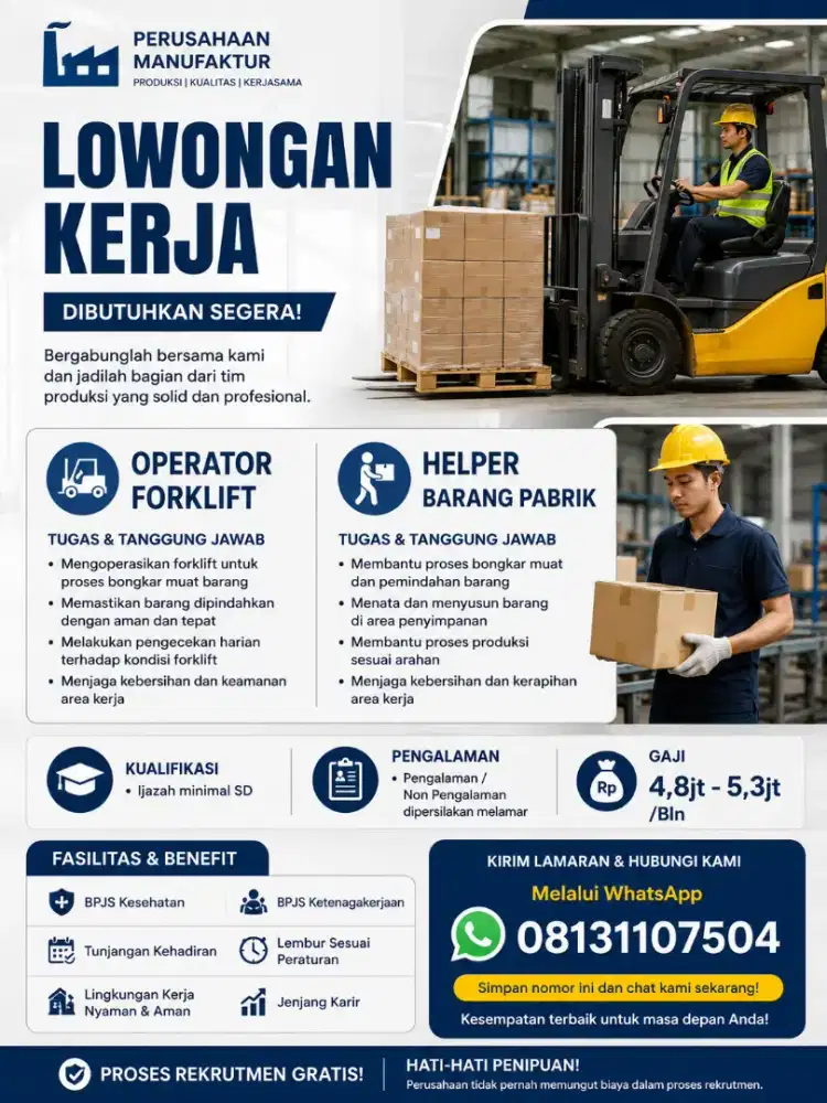LOWONGAN KERJA PABRIK KAWASAN CIKARANG