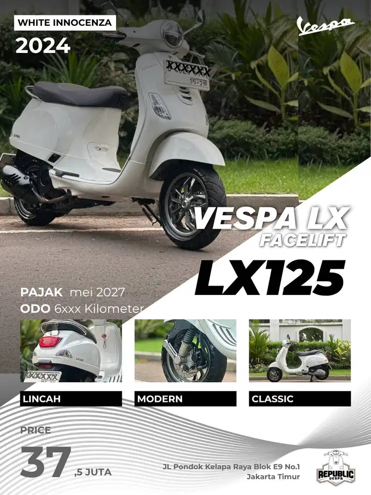 PIAGGIO VESPA LX125 IGET FACELIFT TH 2024 WARNA WHITE INNOCENZA