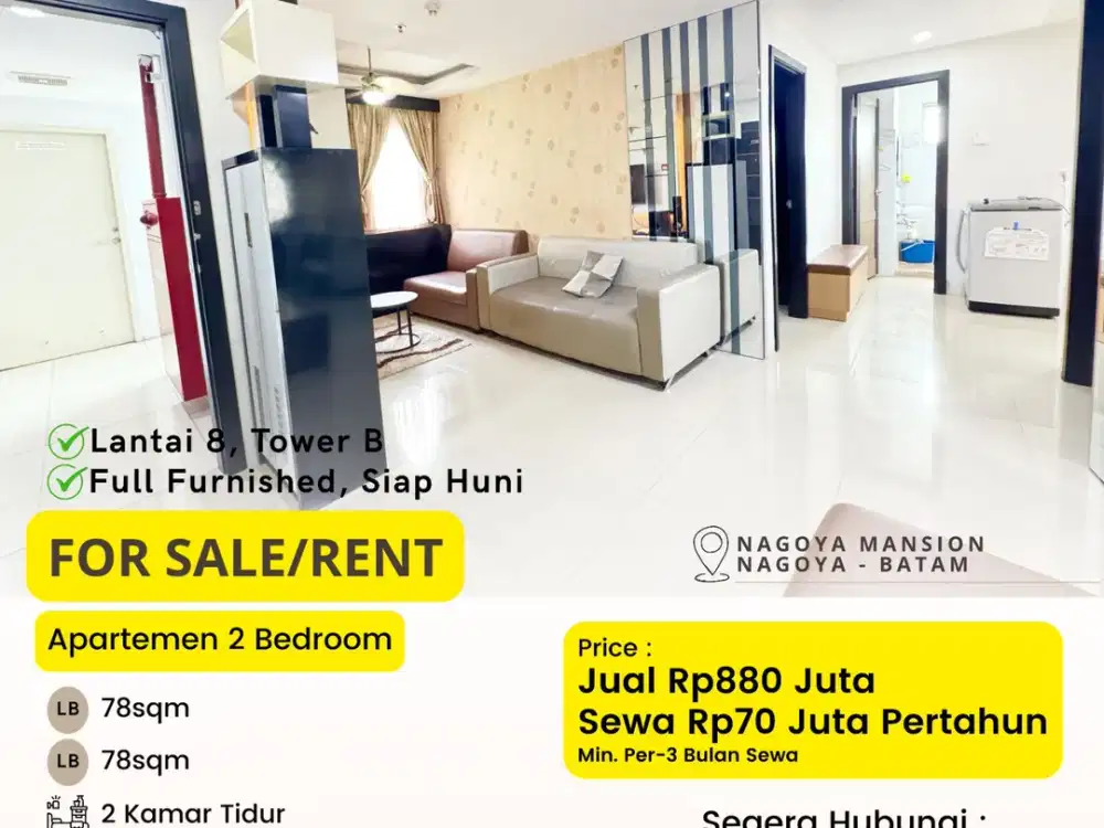 Disewa Apartemen 2BR Siap Huni di Nagoya Mansion Batam