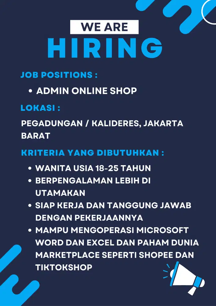 Lowongan kerja Admin Onlineshop