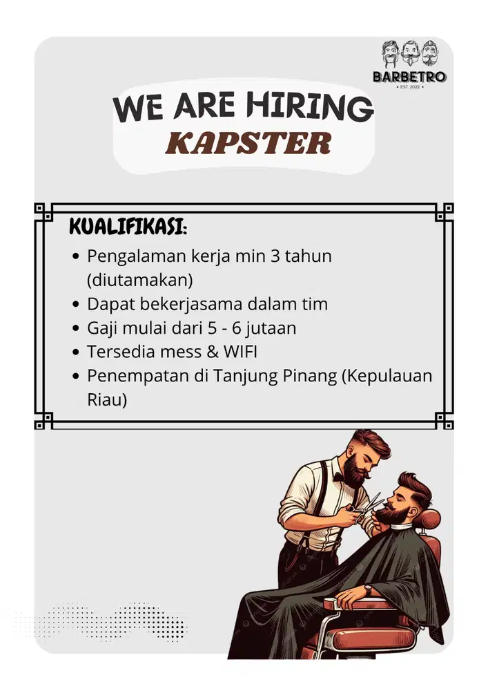 Dibutuhkan segera Kapster Barbershop