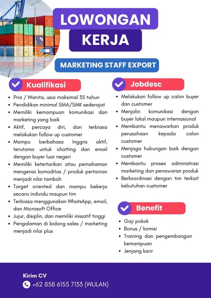 LOWONGAN MARKETING STAFF EXPORT