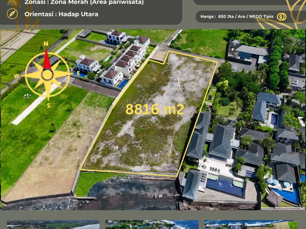 Tanah Beach front Super premium di lingkungan komplek villa komersil dan mewah sangat cocok untuk investasi