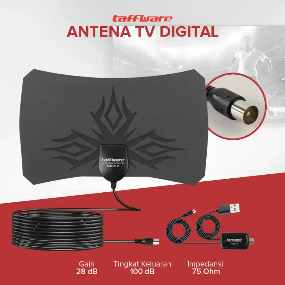 Taffware Antena TV Digital Indoor DVB-T2 28dB Signal Booster Amplifer