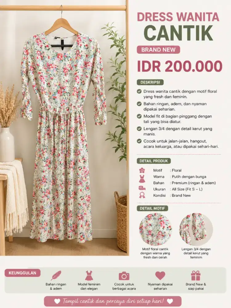 Brand New Floral Maxi Dress Wanita Cantik