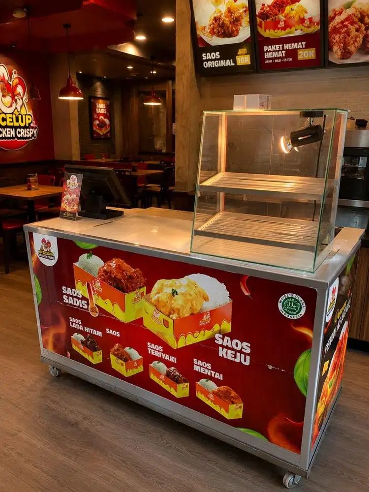Meja alumunium untuk etalase ayam fried chicken bekas