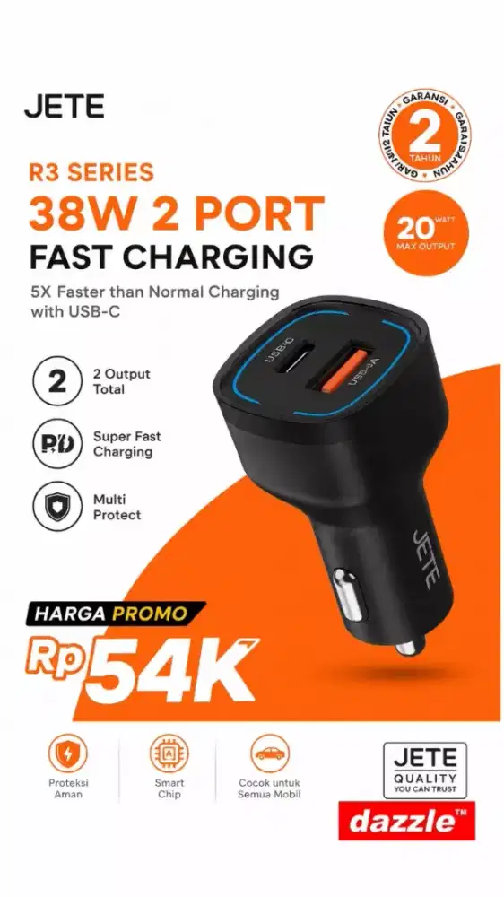 Car charger  jete R3 38 Watt black