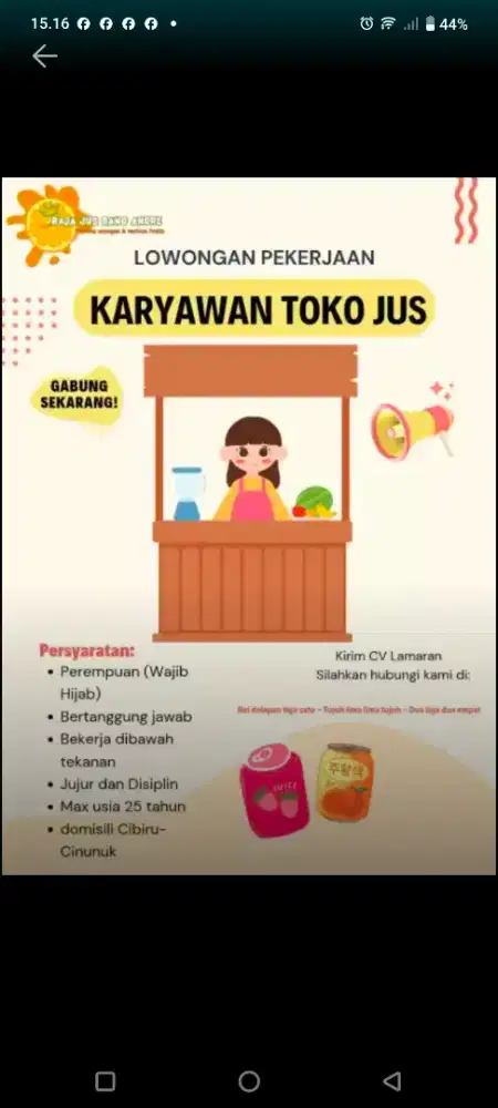 Loker admin toko jus perempuan