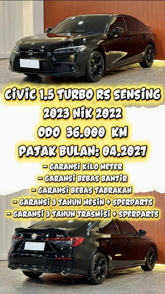 [ ODO 36.000 KM ] HONDA CIVIC 1.5 TURBO RS SENSNING AT 2023 NIK 2022