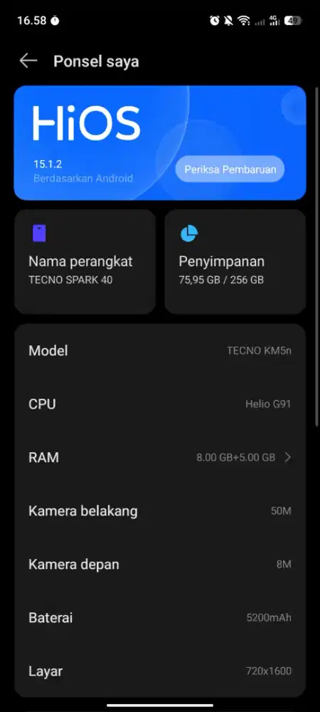Hp Tecno spark 40 (bekas)