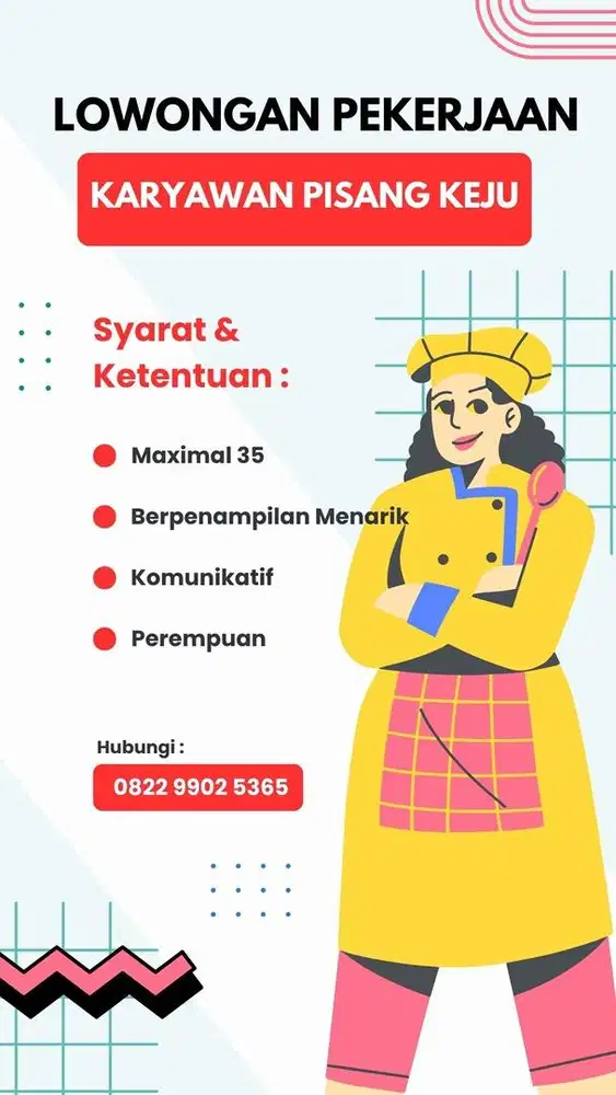 Dicari Karyawan untuk pisang Keju sukodono