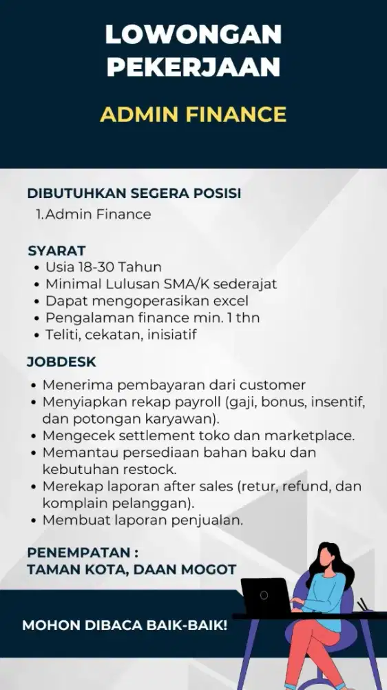 Lowongan Admin Finance Accounting