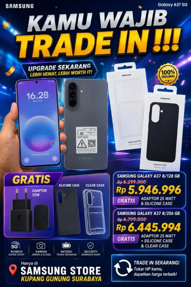 SAMSUNG A37 8/256FREE TA 25WTT, SILICON CASE, CLEAR CASE