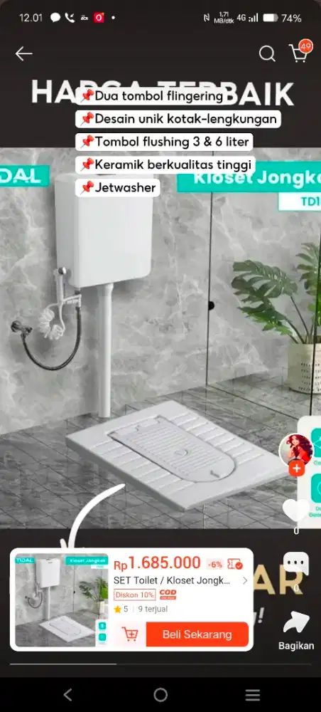 Promo kloset jongkok dengan flush