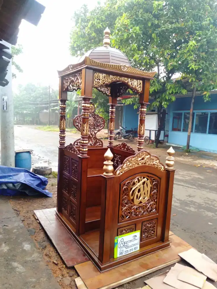 Mimbar masjid ukir kuba full kayu jati