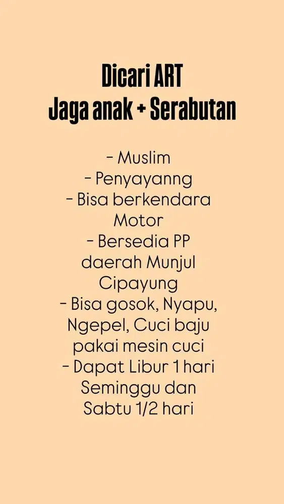 DICARI ART JAGA ANAK DAN SERABUTAN