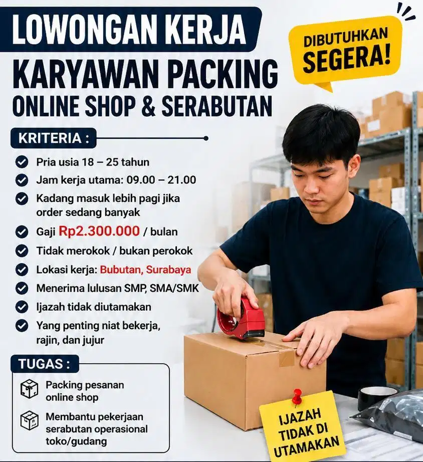 loker pegawai packing toko online serabutan