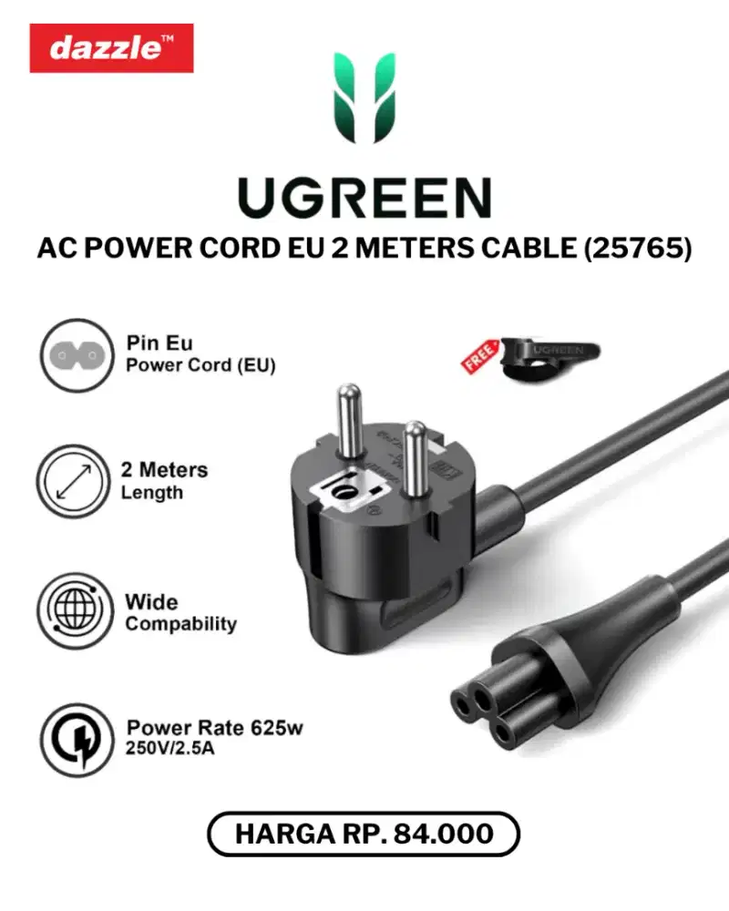 UGREEN POWER CABLE 2M CABLE (25765)