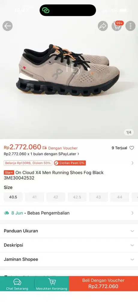 sepatu on cloud x4 cowok