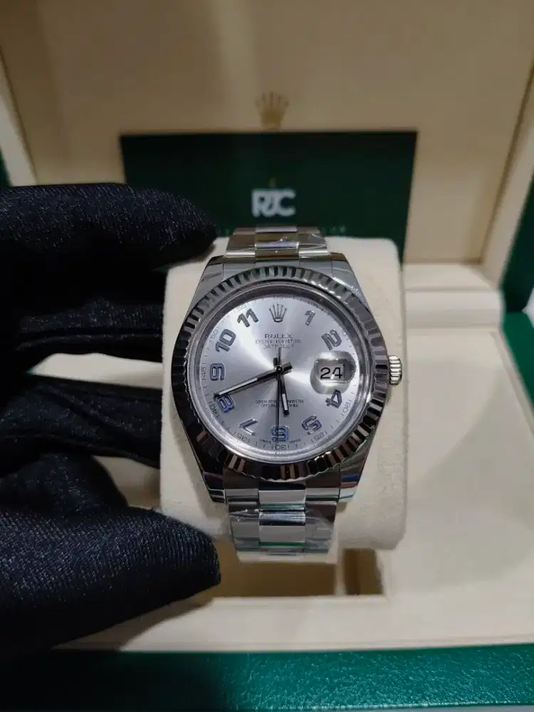 jam tangan Rolex Datejust II 116334 Silver Blue Arabic