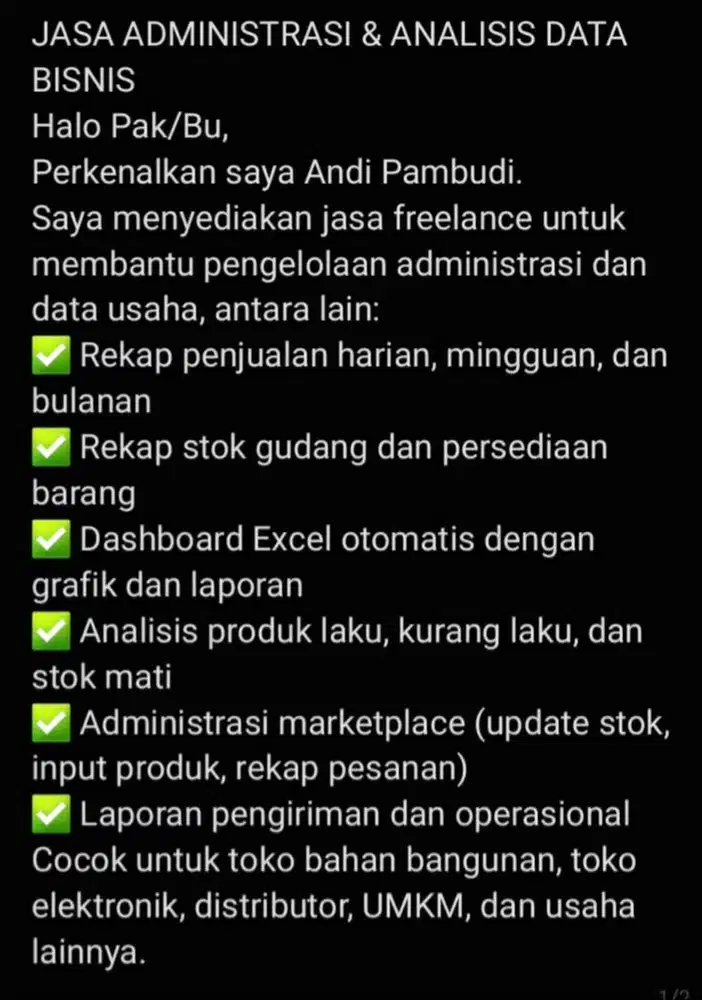 Jasa laporan administrasi, input data, akurasi stock, konsultasi, dll