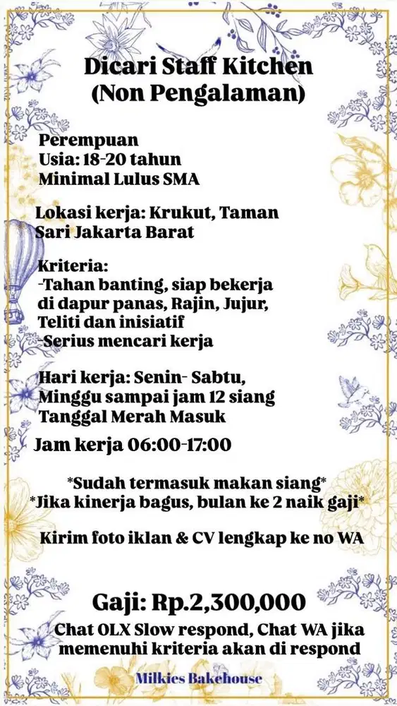 Lowongan Staff Kitchen Home Bakery