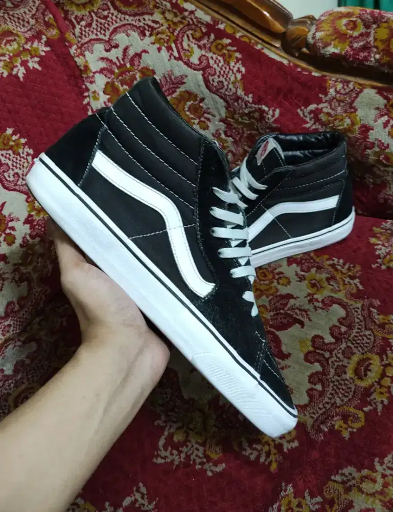 Sepatu Vans Sk8-Hi Original Black White High Size 44