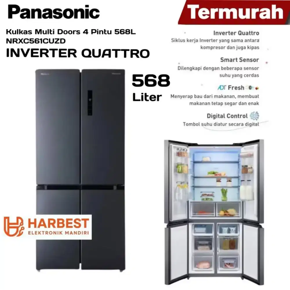 PANASONIC Kulkas Multidoors 4 Pintu INVERTER Quattro 568L NRXC561CUZD