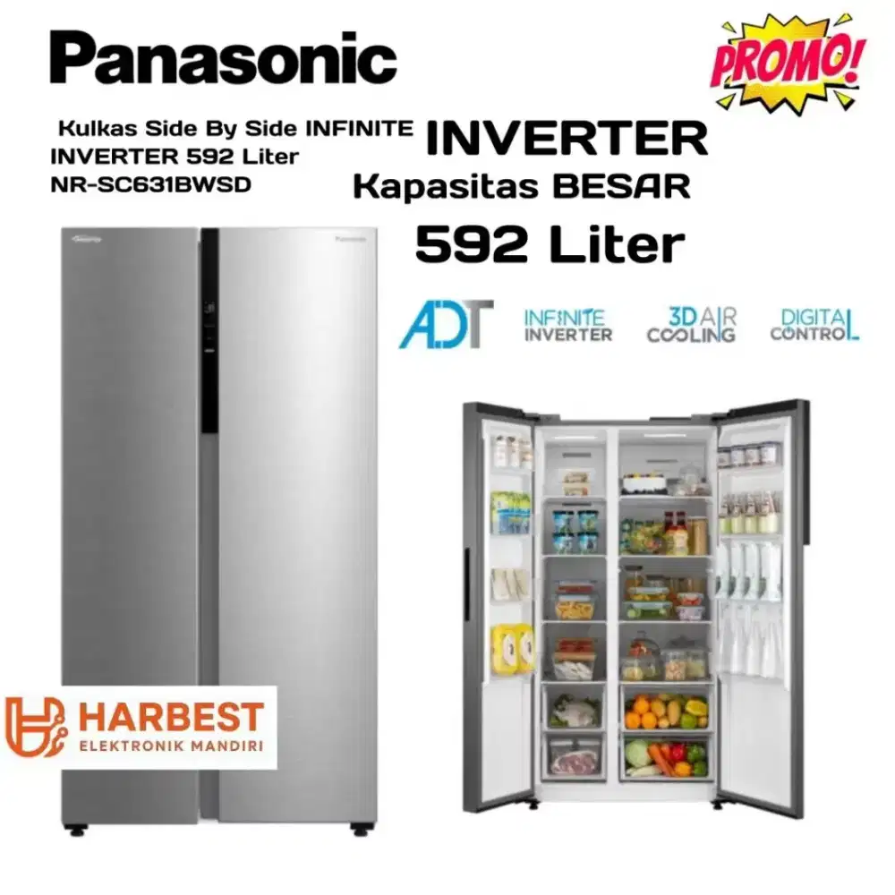 PANASONIC Kulkas Side By Side Infinite INVERTER 592 Ltr NR-SC631BWSD
