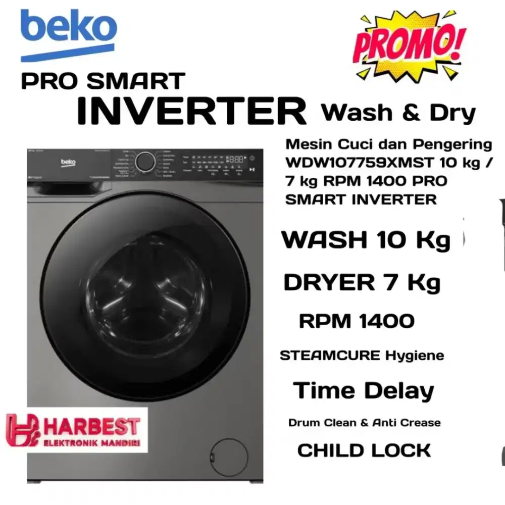 BEKO WASH & DRY WDW107759XMST 10 kg / 7 kg 1400 RPM PROSMART INVERTER