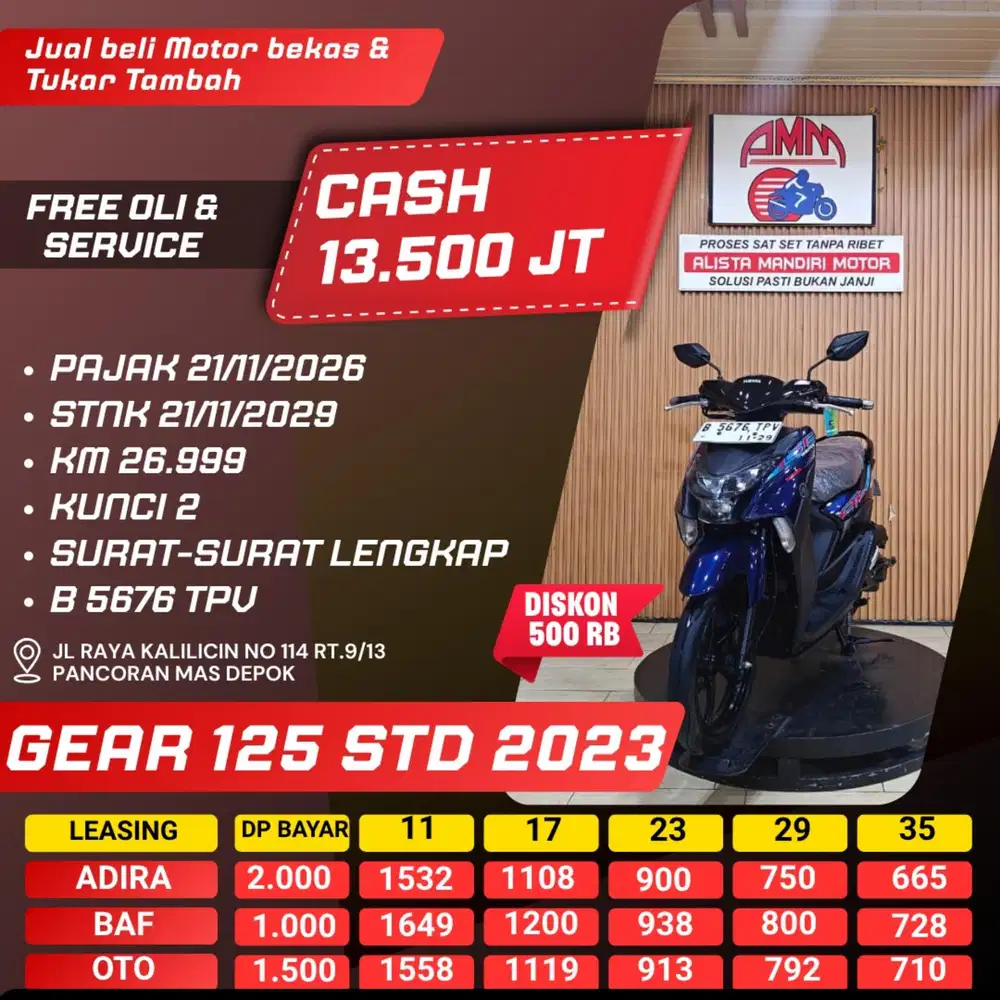 GEAR 125 STD 2023 DP 1 JUTA PAJAK HIDUP KUNCI 2 CASH / KREDIT ALISTA