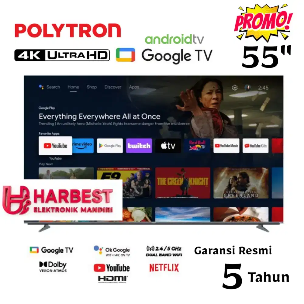 POLYTRON UHD 4K 55 Google TV Neflix MEMC Wifi Dual Band PLD-55UG5059
