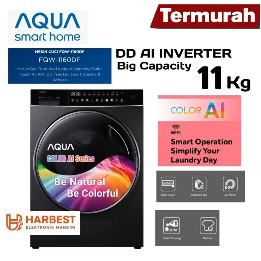 AQUA Front Loading INVERTER 11 Kg FQW-1160DF ColorTouch AI DD INVERTER
