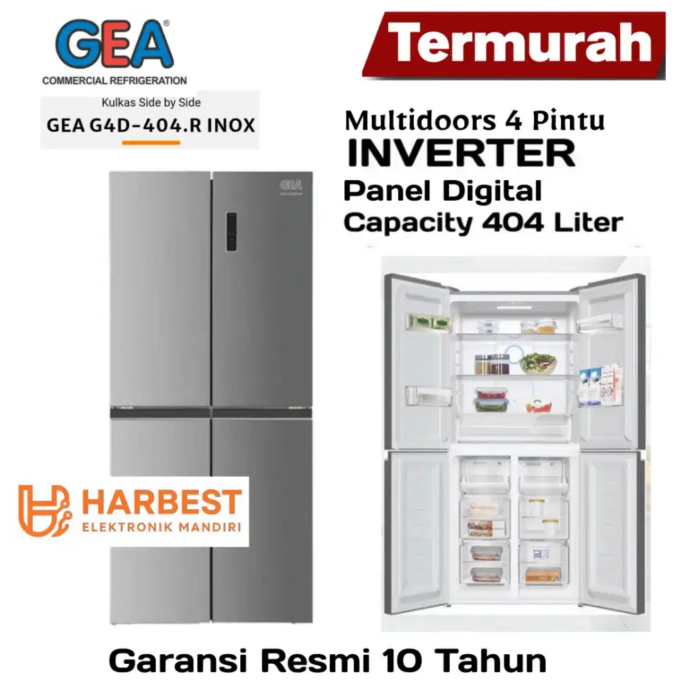 GEA Kulkas Multidoors 4 Pintu INVERTER G4D-404 INOX  Kapasitas 404 Ltr