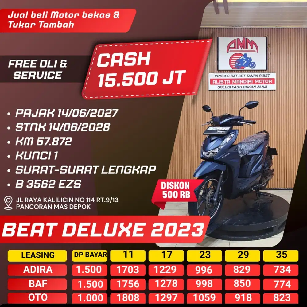 BEAT DELUXE 2023 DP 1 JUTA PAJAK HIDUP CASH / KREDIT ALISTA